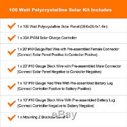 100 Watts 12 Volt Polycrystalline Solar Kit with 30Amp PWM Charge Controller