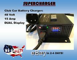 48 volt 15 Amp Club Car Golf Cart Battery Charger Round 3 Pin Plug SUPERCHARGER