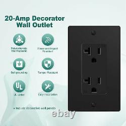 50Pack Black Outlet Socket, Decora Duplex Receptacle, 20 Amp 125 Volt With Plate