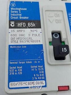 Cutler Hammer HFD3015L 3 Pole 15 Amp 600 Volt HFD 65k Circuit Breaker Maybe New