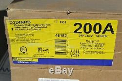 D324NRB SQUARE D 200 amp 240 volt FUSED 3R Outdoor Disconnect NEW in Box