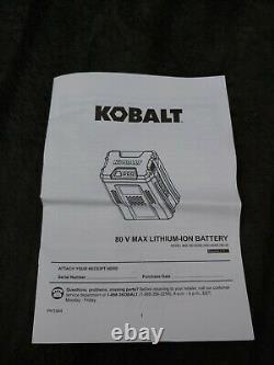 KOBALT 80v 2.5 Ah MAX LITHIUM-ION Battery KB2580-06 Quick Charge 80 Volt 2.5 Amp