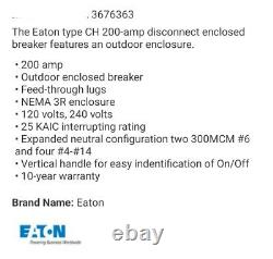 NEW Eaton 200 Amp 240 Volt Enclosed Breaker FREE SHIPPING! ECCVH200R