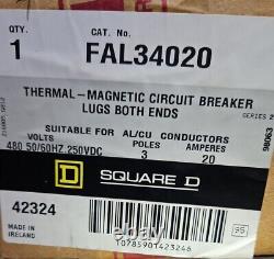 NEW Square D FAL34020 20 amp 3 pole 480 volt Feed Thru FAL Circuit Breaker