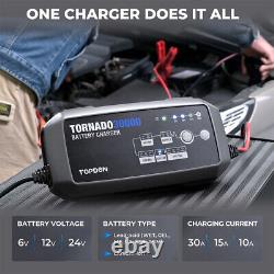 NEW TOPDON Battery Charger 30 Amp Battery Charger & Maintainer 6 or 12 24 Volt