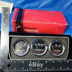 NOS vintage Niehoff triple gauge set G-173 Hot rod muscle car truck gauges nib