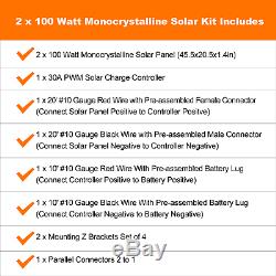 RICH SOLAR 200 Watts 12 Volts Mono Solar Kit with 30Amp PWM Charge Controller